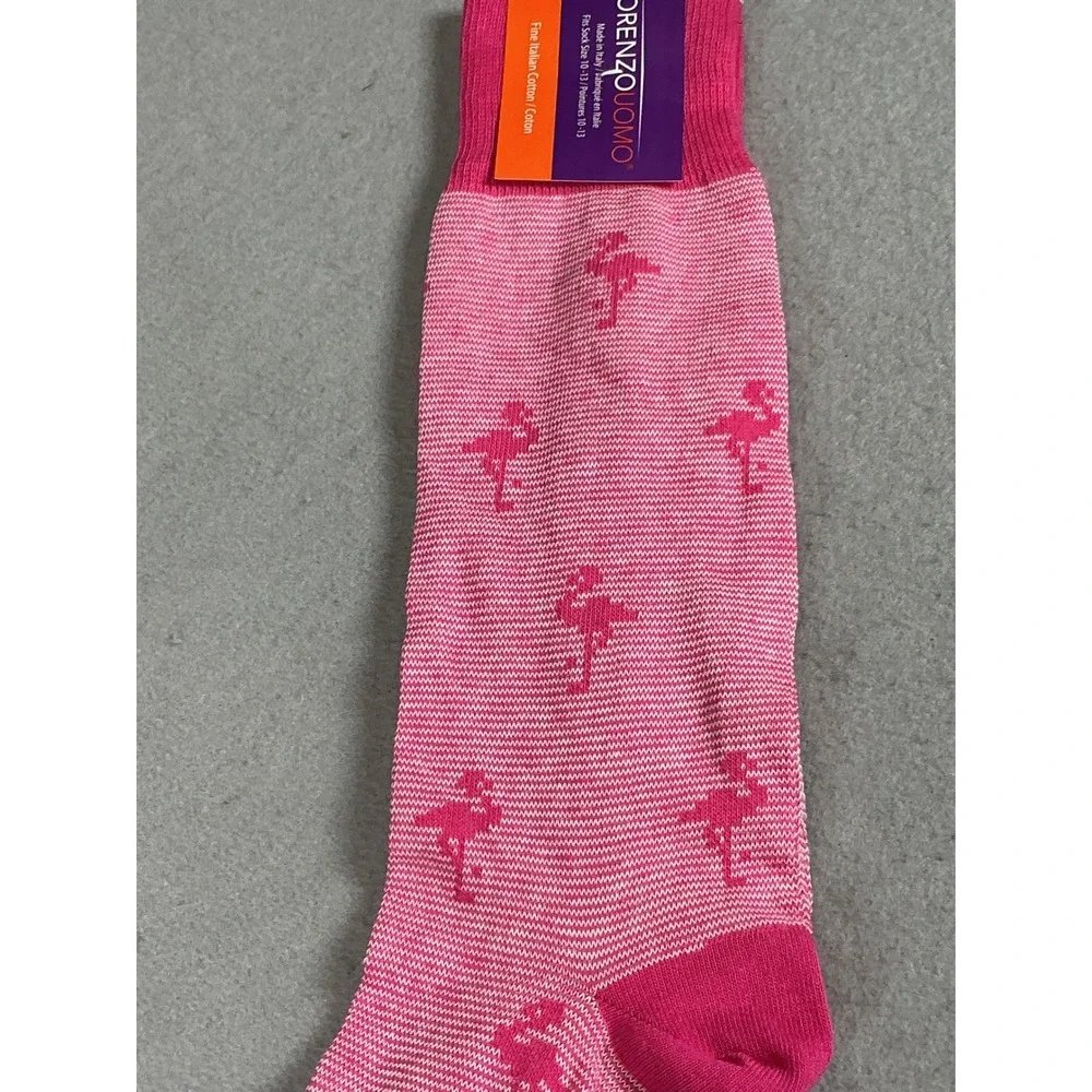 Lorenzo Uomo Pink Flamingo Dress Socks Fine Italian Cotton Size 10-13 NWT